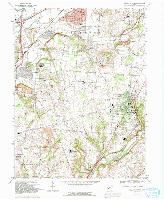 Classic USGS Yellow Springs Ohio 7.5'x7.5' Topo Map Image