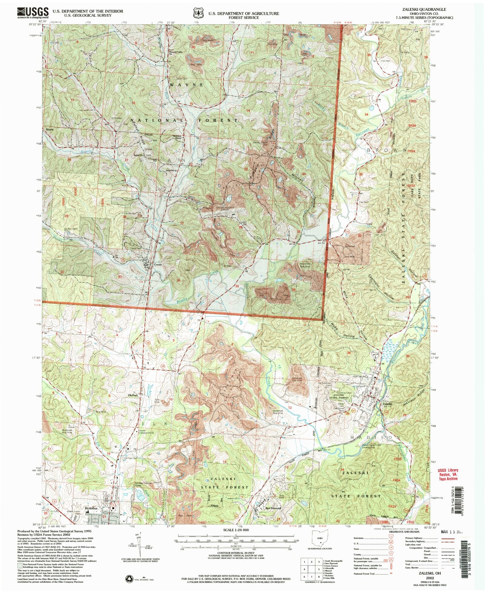 Classic USGS Zaleski Ohio 7.5'x7.5' Topo Map MyTopo Map Store