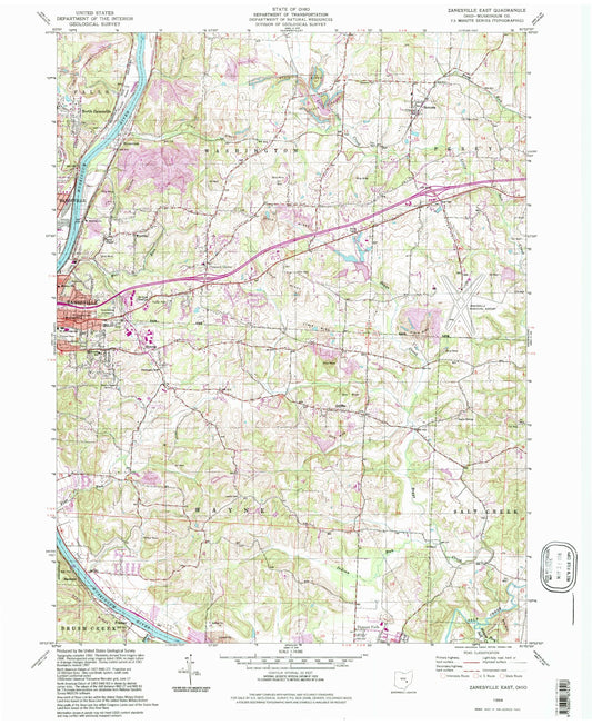 Classic USGS Zanesville East Ohio 7.5'x7.5' Topo Map Image