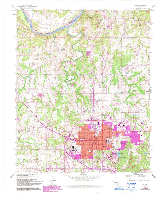 Classic USGS Ada Oklahoma 7.5'x7.5' Topo Map Image