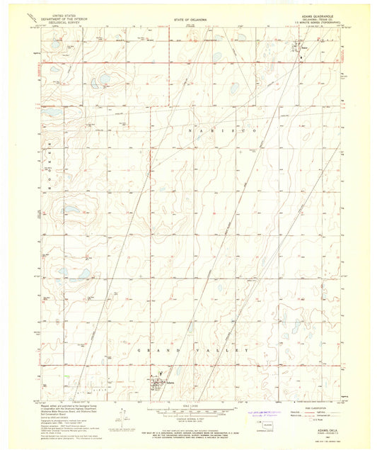 Classic USGS Adams Oklahoma 7.5'x7.5' Topo Map Image