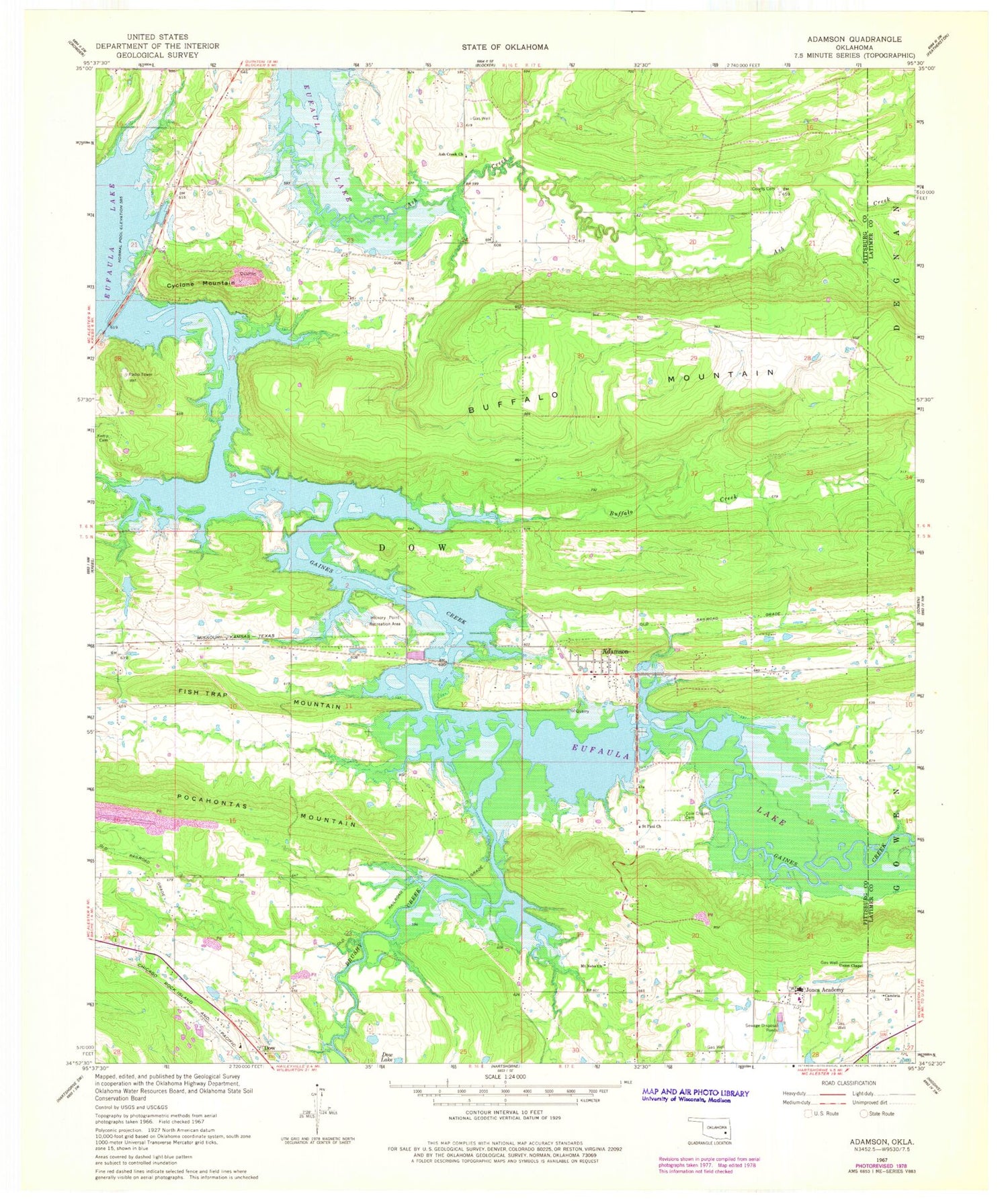 Classic USGS Adamson Oklahoma 7.5'x7.5' Topo Map Image