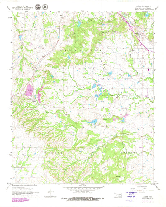 Classic USGS Ahloso Oklahoma 7.5'x7.5' Topo Map Image