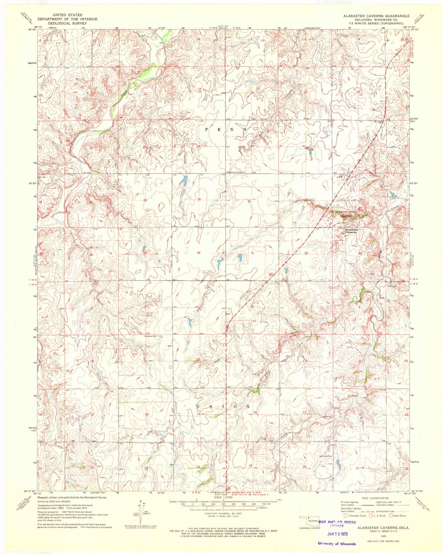 Classic USGS Alabaster Caverns Oklahoma 7.5'x7.5' Topo Map Image