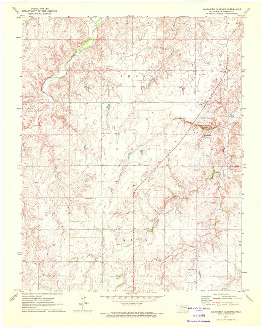 Classic USGS Alabaster Caverns Oklahoma 7.5'x7.5' Topo Map Image
