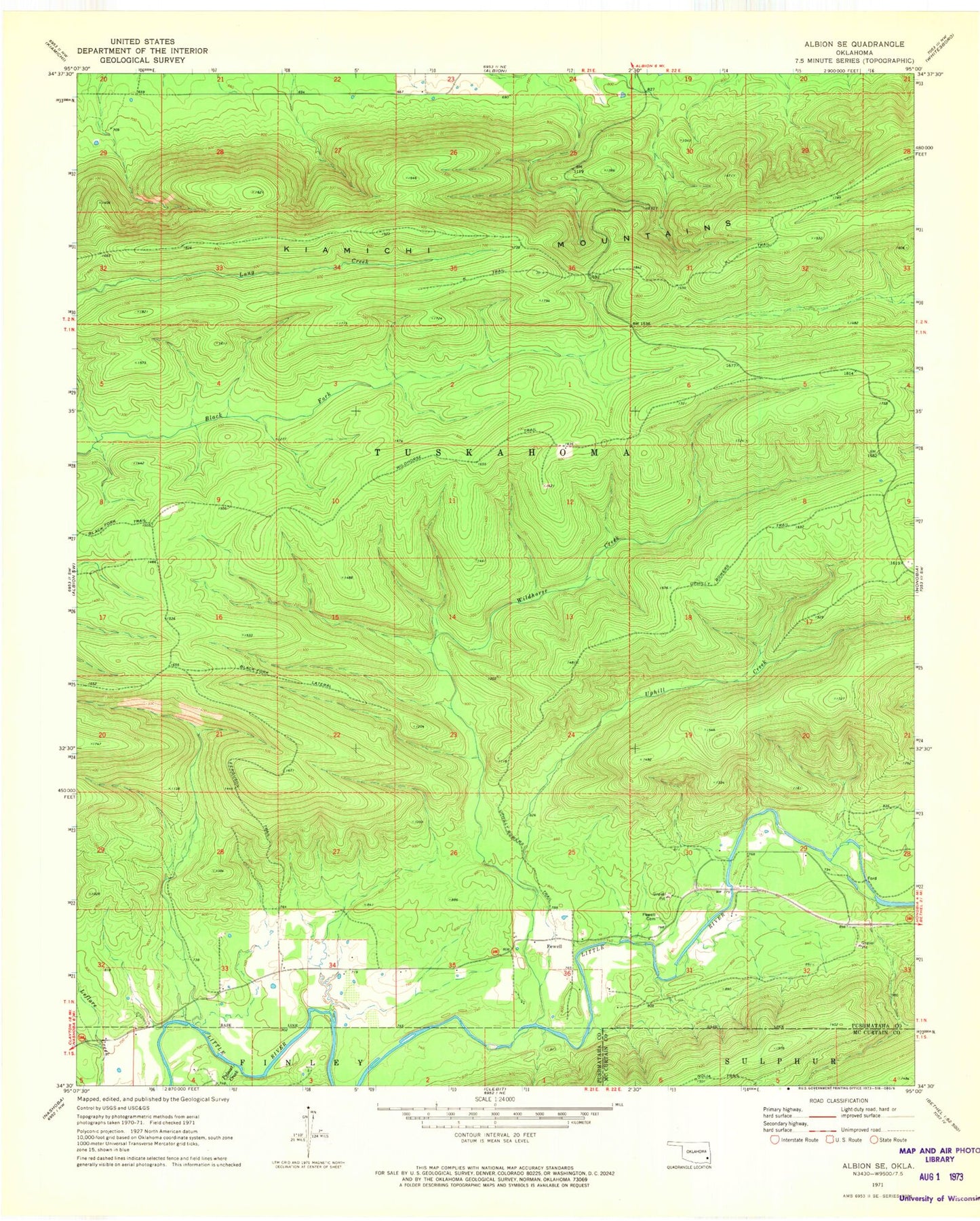 Classic USGS Albion SE Oklahoma 7.5'x7.5' Topo Map Image