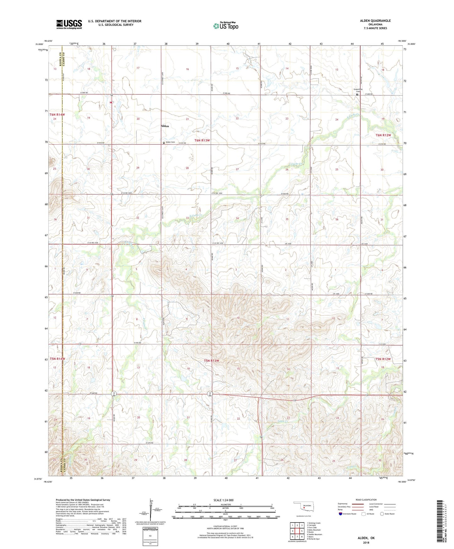 Alden Oklahoma US Topo Map Image