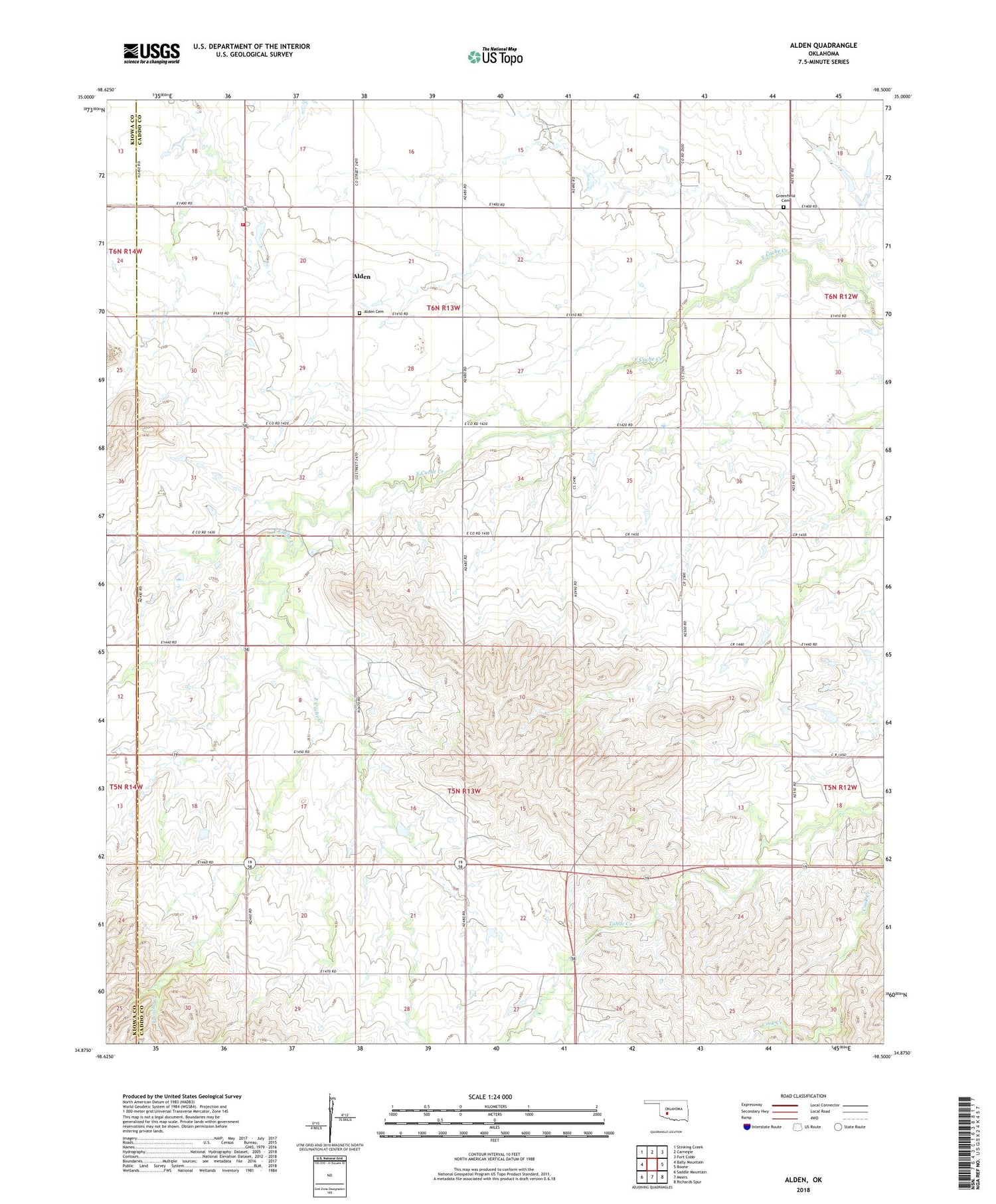 Alden Oklahoma US Topo Map Image