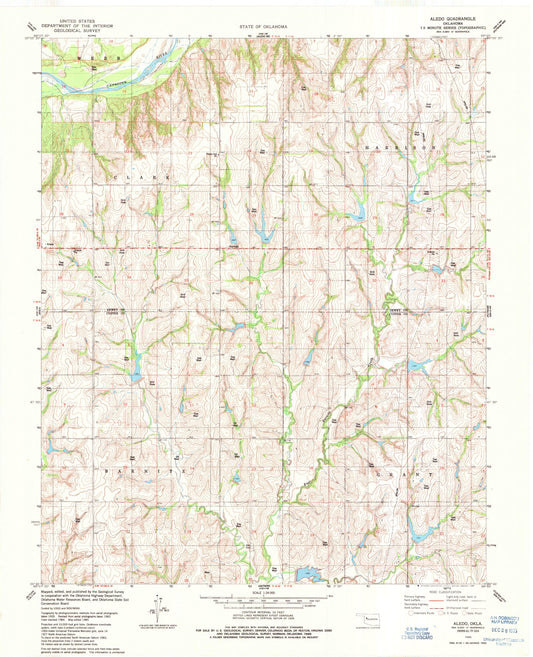 Classic USGS Aledo Oklahoma 7.5'x7.5' Topo Map Image