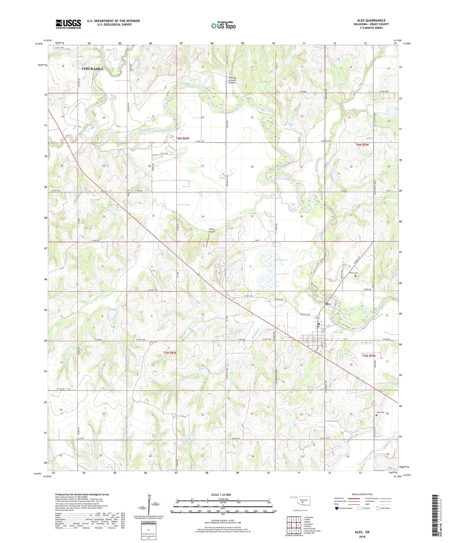 Alex Oklahoma US Topo Map Image