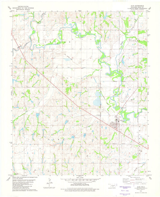 Classic USGS Alex Oklahoma 7.5'x7.5' Topo Map Image