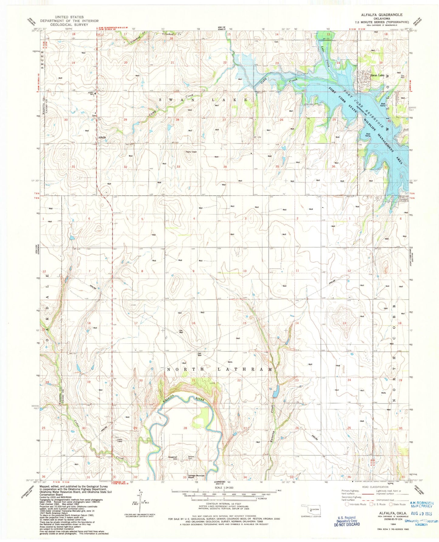 Classic USGS Alfalfa Oklahoma 7.5'x7.5' Topo Map Image