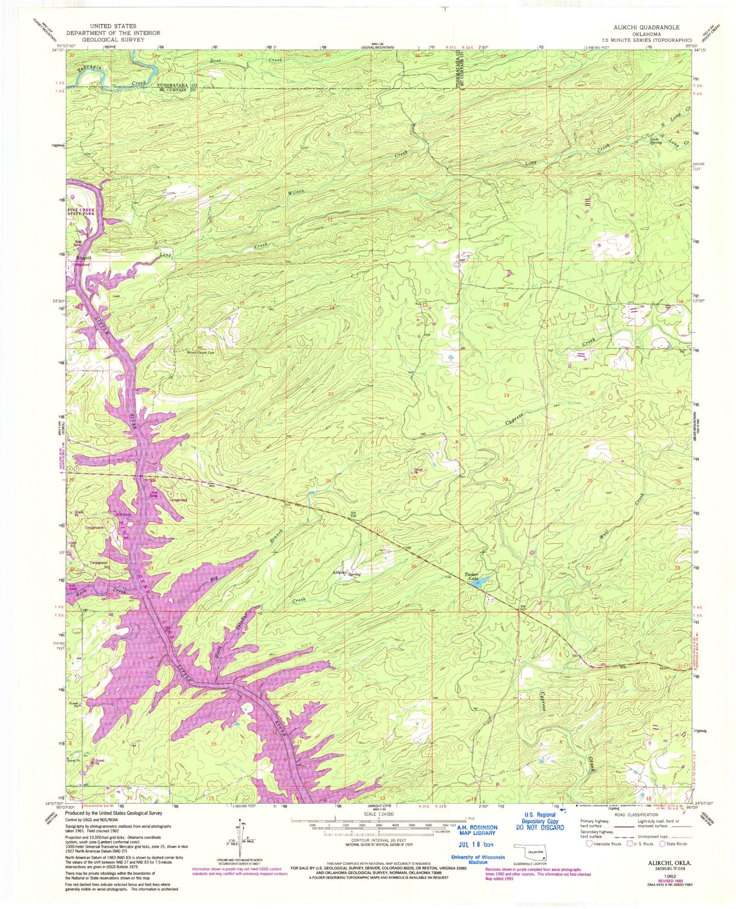 Classic USGS Alikchi Oklahoma 7.5'x7.5' Topo Map Image