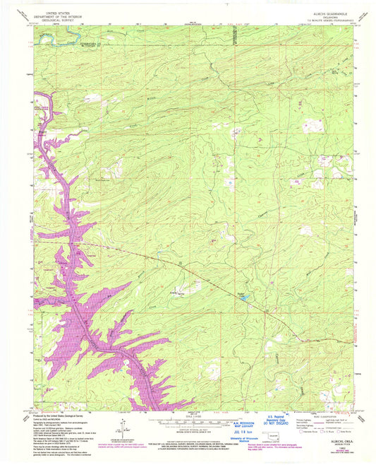 Classic USGS Alikchi Oklahoma 7.5'x7.5' Topo Map Image