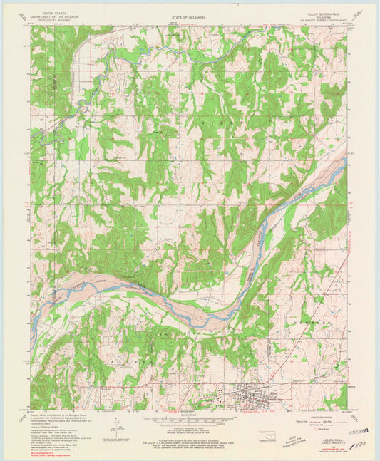 Classic USGS Allen Oklahoma 7.5'x7.5' Topo Map Image
