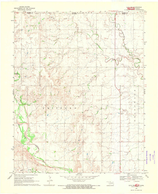 Classic USGS Alva NW Oklahoma 7.5'x7.5' Topo Map Image