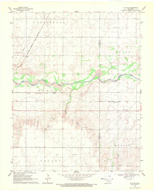 Classic USGS Alva SE Oklahoma 7.5'x7.5' Topo Map Image