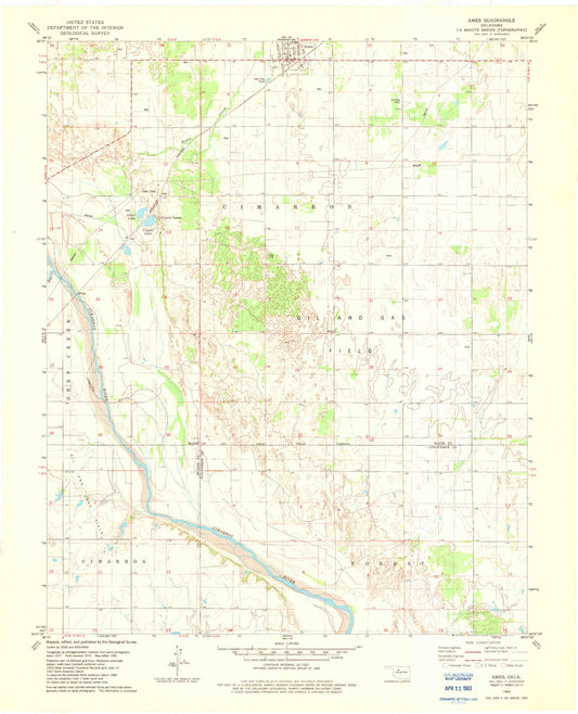 Classic USGS Ames Oklahoma 7.5'x7.5' Topo Map Image