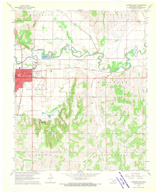 Classic USGS Anadarko East Oklahoma 7.5'x7.5' Topo Map Image