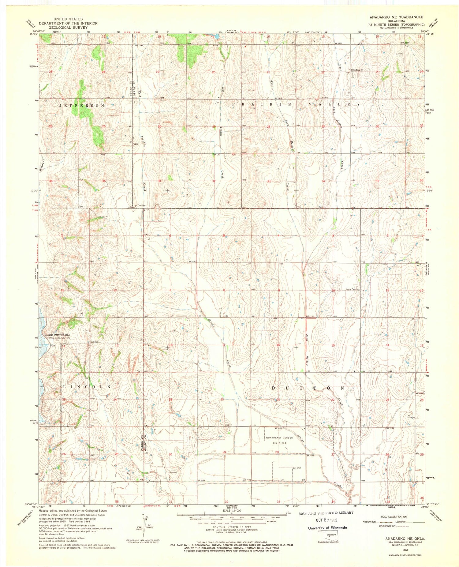Classic USGS Anadarko NE Oklahoma 7.5'x7.5' Topo Map Image