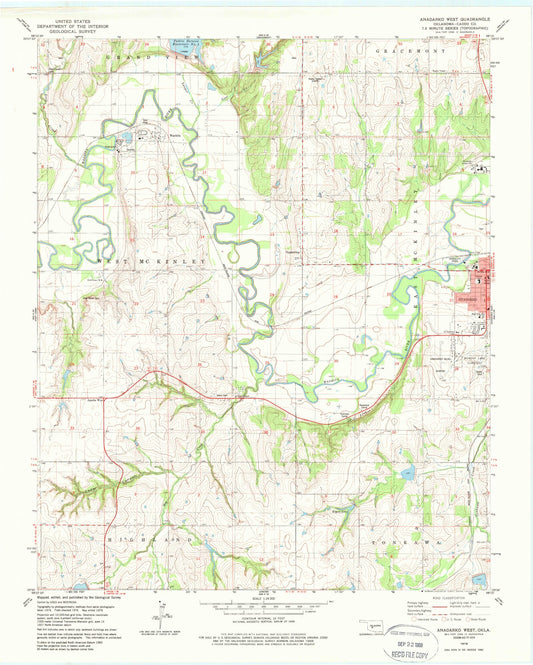 Classic USGS Anadarko West Oklahoma 7.5'x7.5' Topo Map Image