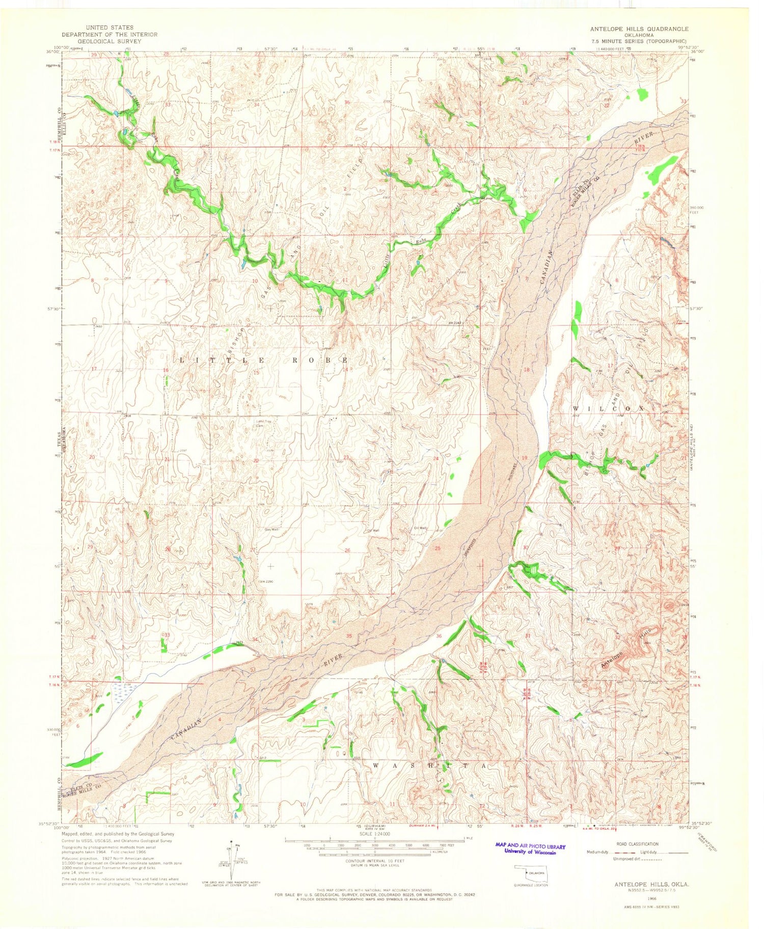 Classic USGS Antelope Hills Oklahoma 7.5'x7.5' Topo Map Image