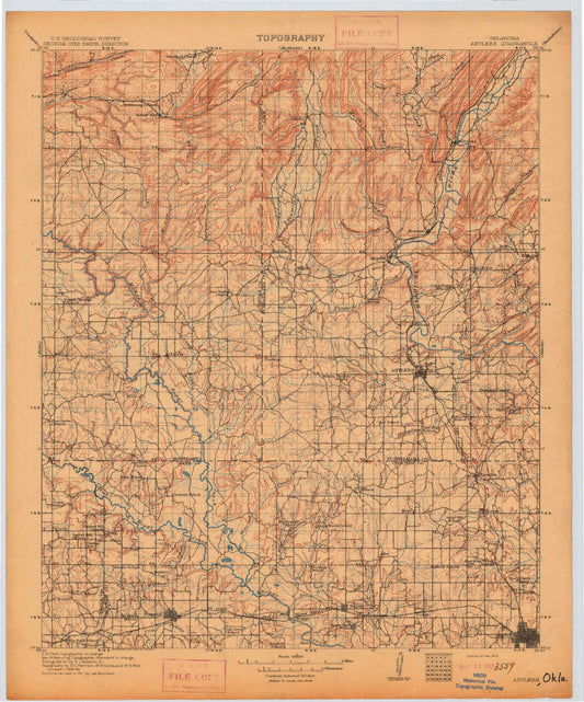 Historic 1912 Antlers Oklahoma 30'x30' Topo Map Image