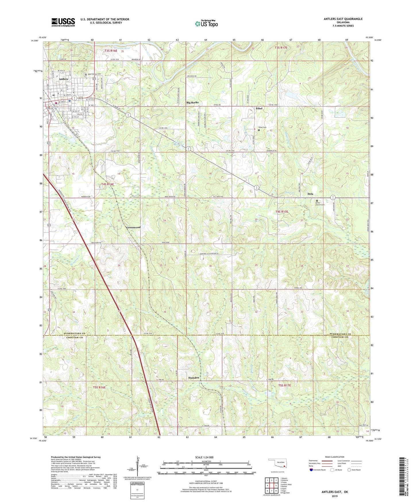 Antlers East Oklahoma US Topo Map Image