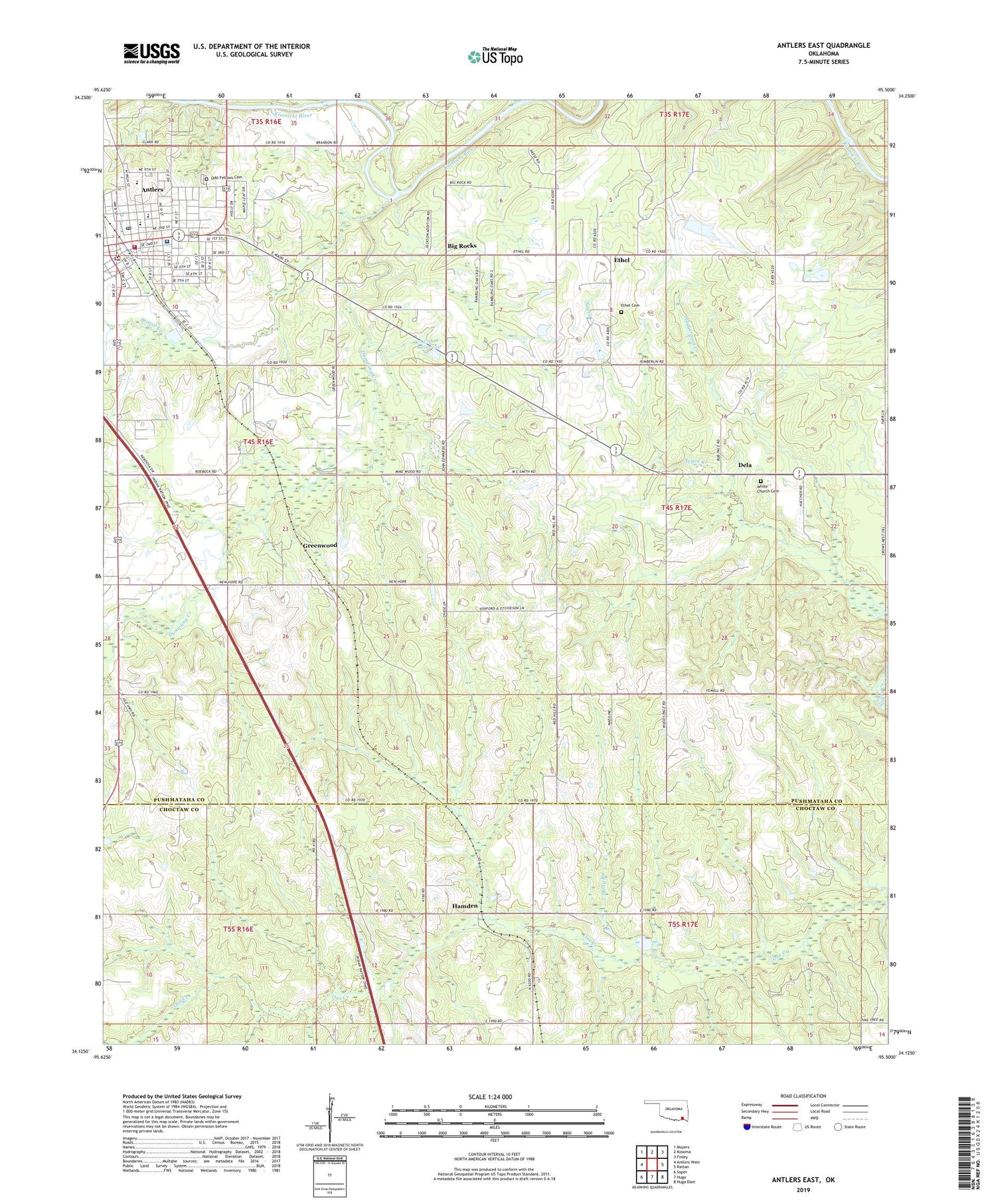 Antlers East Oklahoma US Topo Map Image