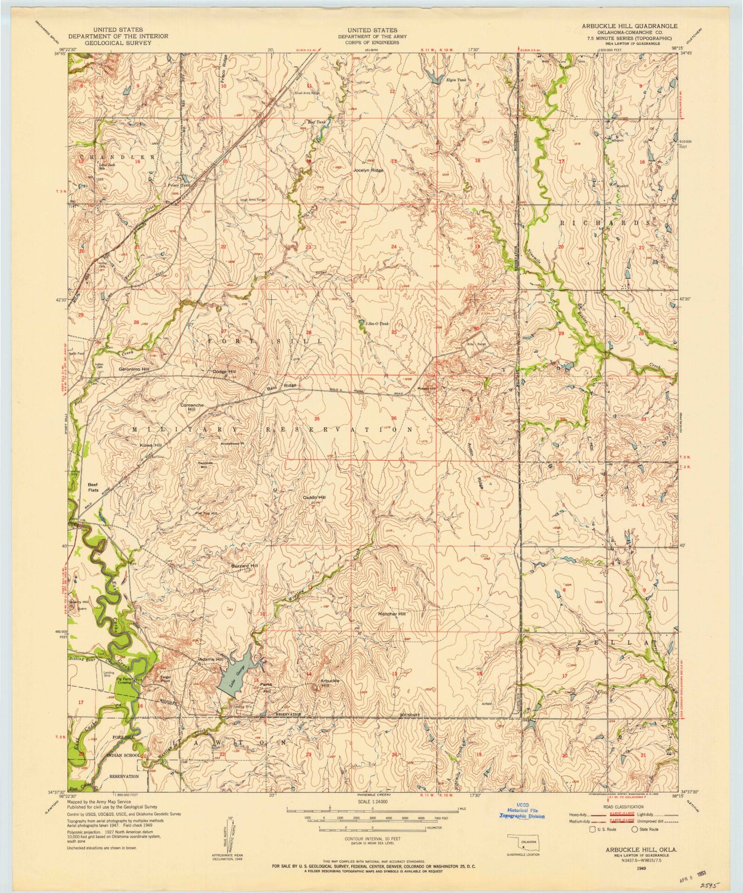 Classic USGS Arbuckle Hill Oklahoma 7.5'x7.5' Topo Map Image