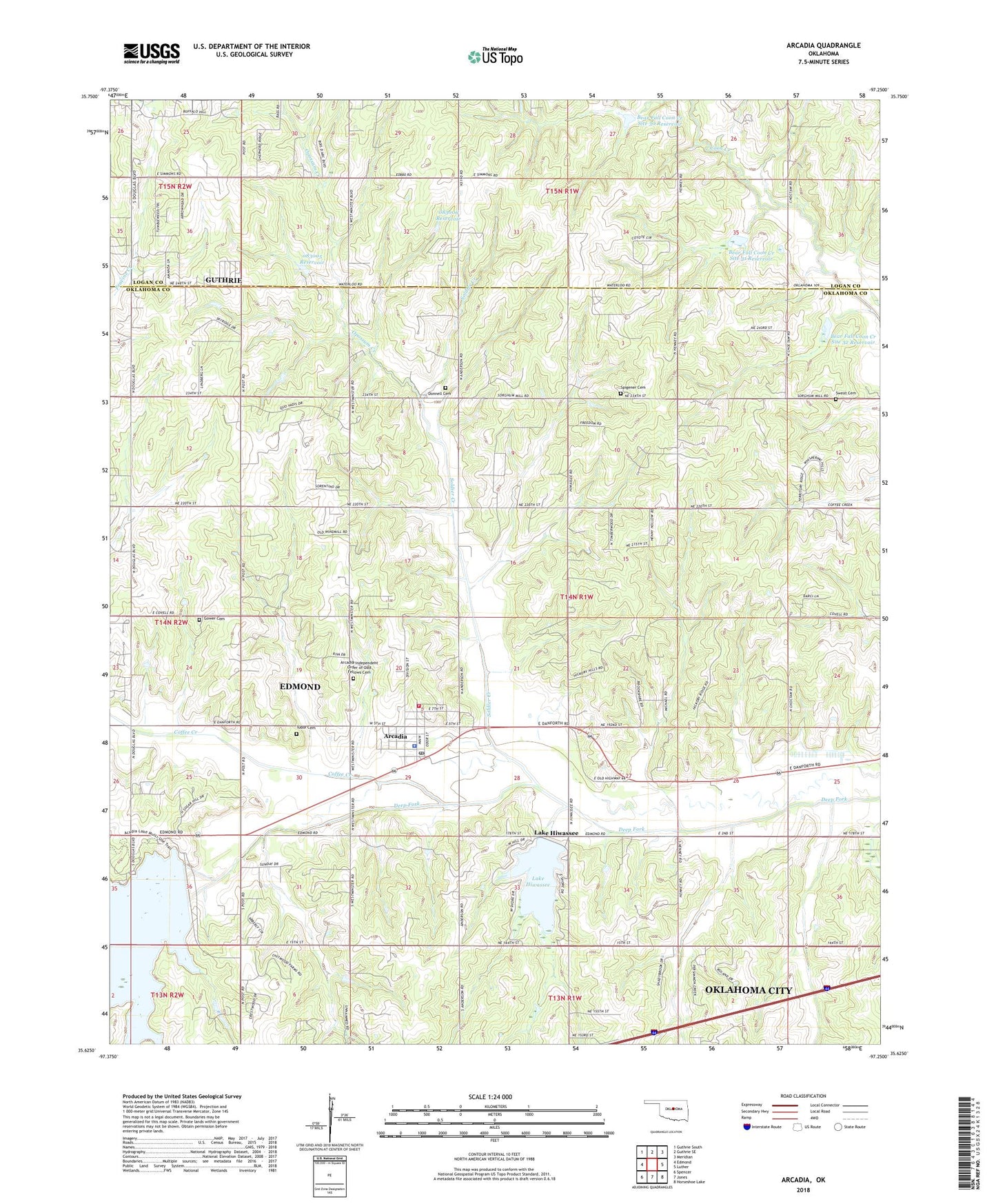Arcadia Oklahoma US Topo Map Image