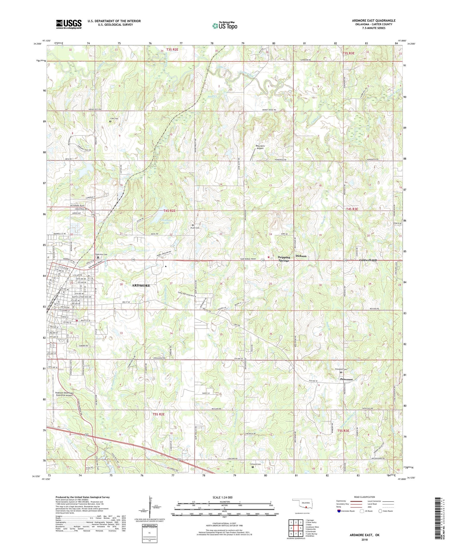 Ardmore East Oklahoma US Topo Map Image