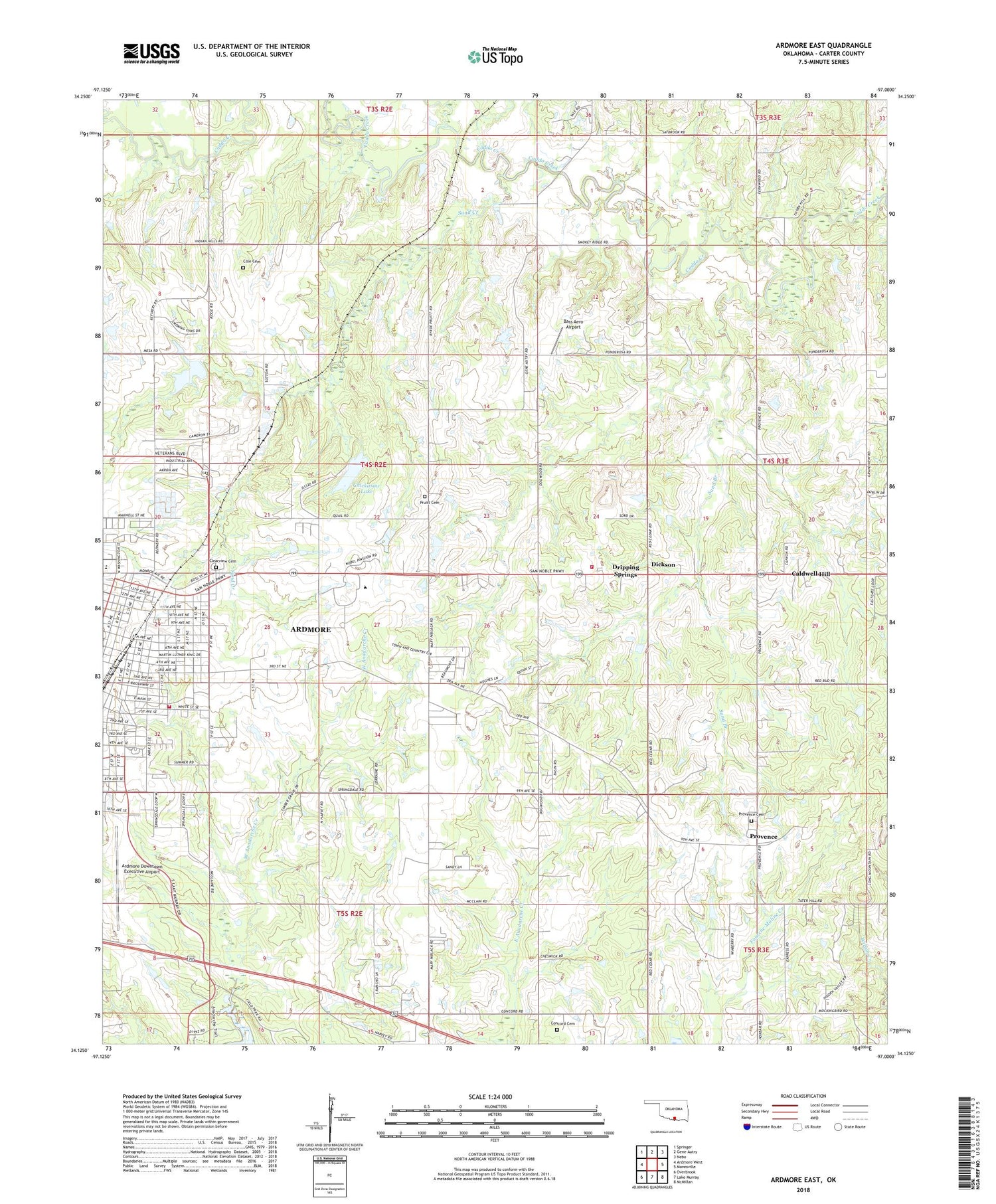 Ardmore East Oklahoma US Topo Map Image