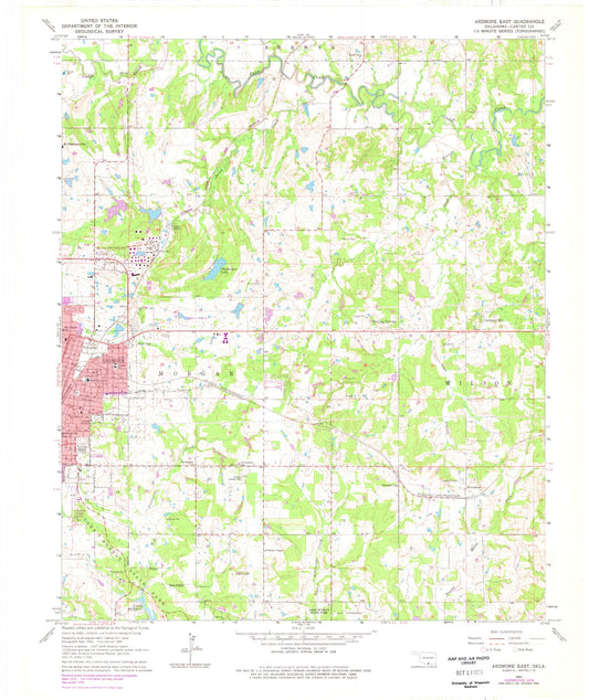 Classic USGS Ardmore East Oklahoma 7.5'x7.5' Topo Map Image