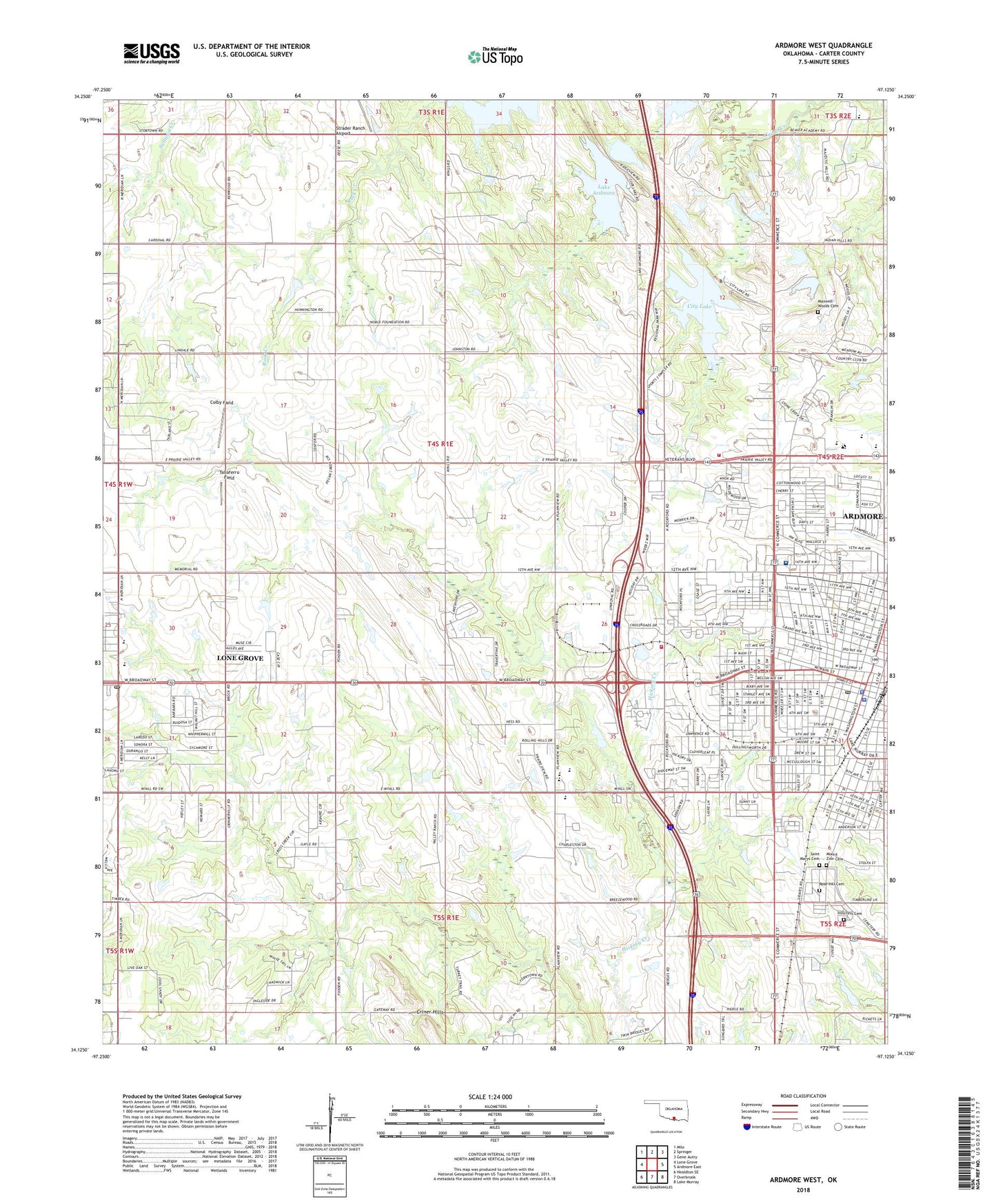 Ardmore West Oklahoma US Topo Map Image