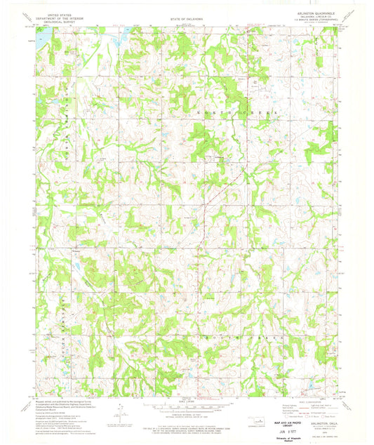 Classic USGS Arlington Oklahoma 7.5'x7.5' Topo Map Image