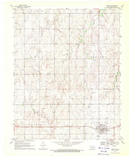 Classic USGS Arnett Oklahoma 7.5'x7.5' Topo Map Image