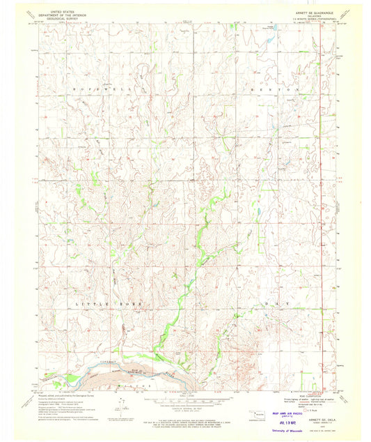 Classic USGS Arnett SE Oklahoma 7.5'x7.5' Topo Map Image