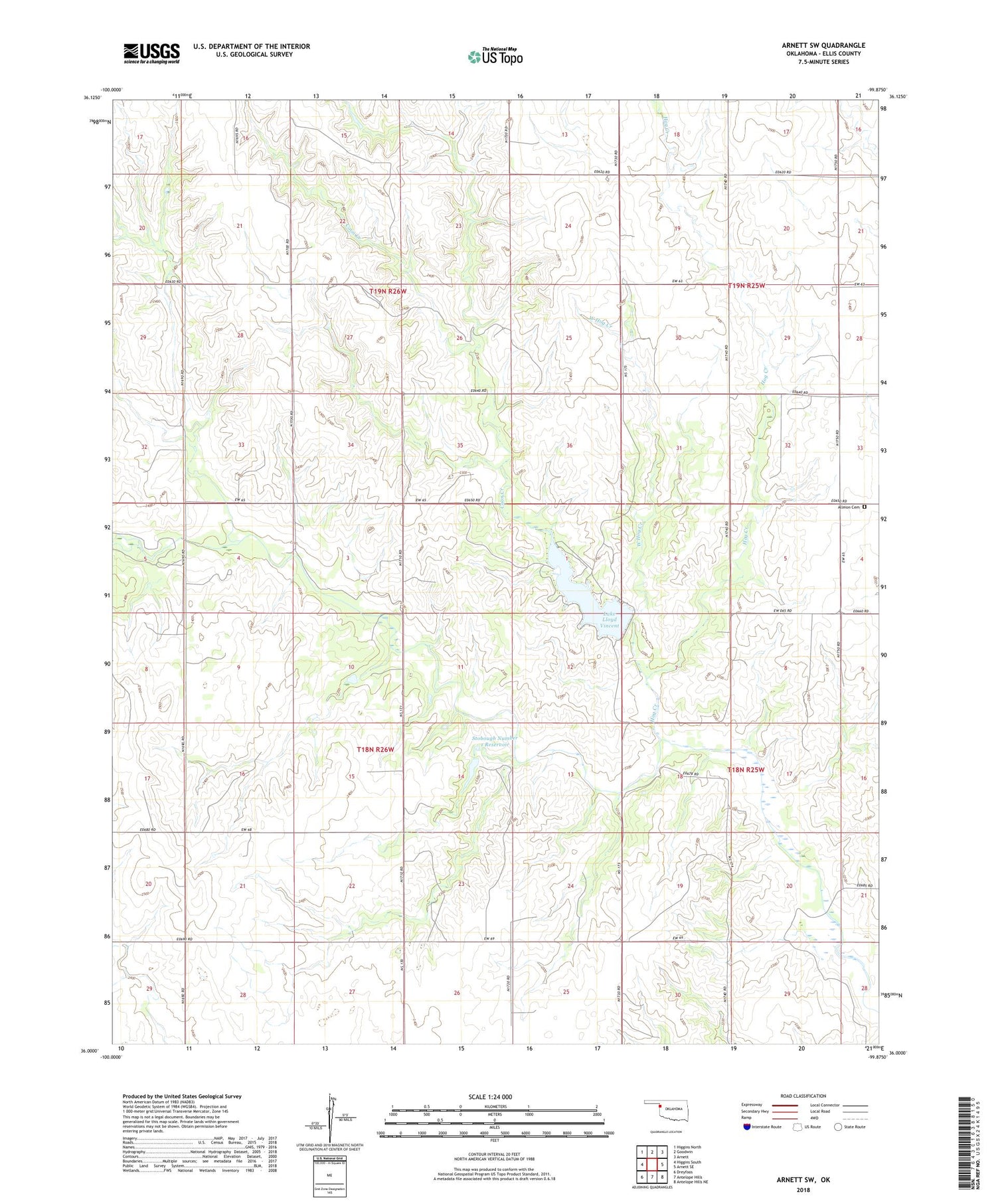 Arnett SW Oklahoma US Topo Map Image