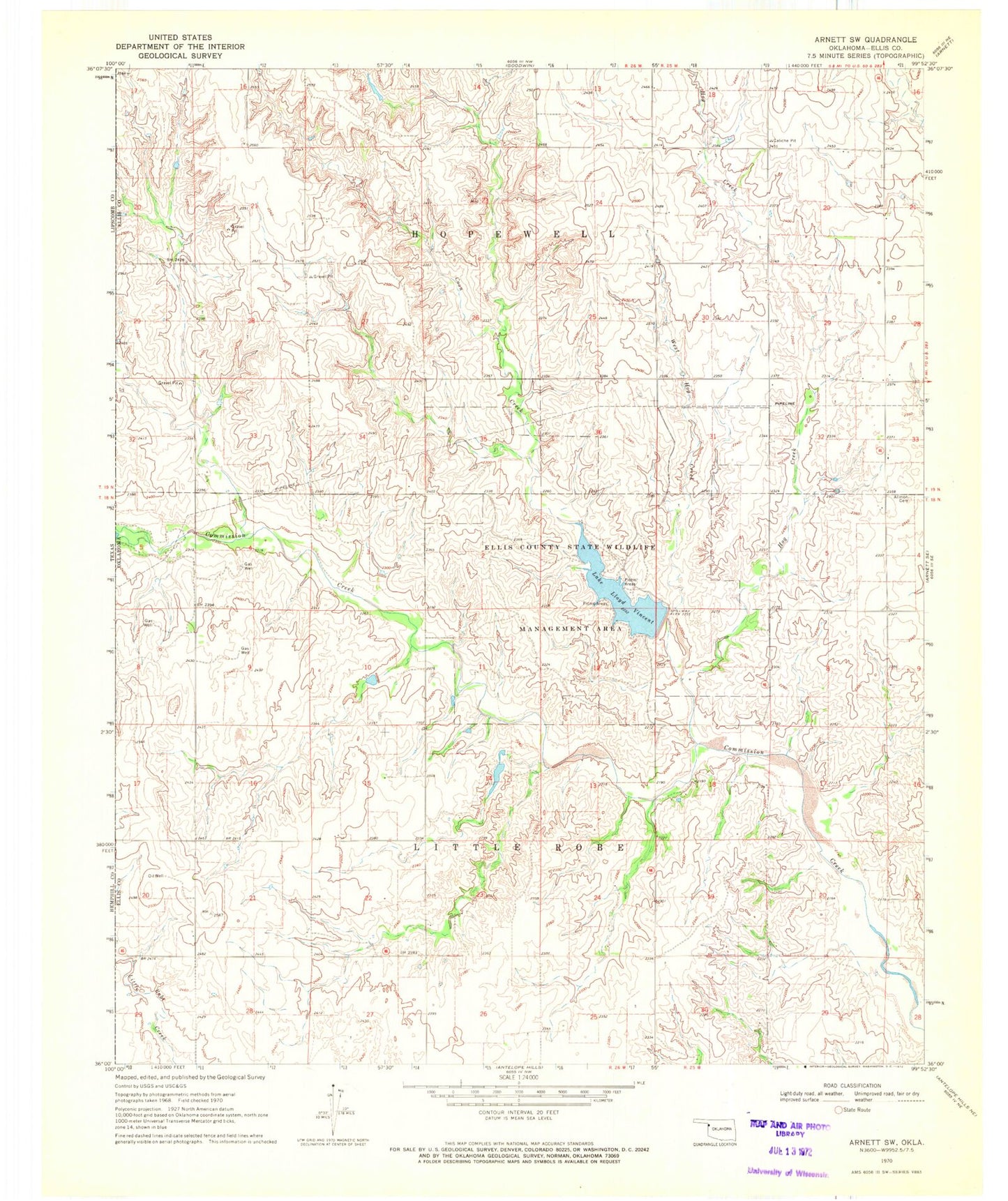 Classic USGS Arnett SW Oklahoma 7.5'x7.5' Topo Map Image