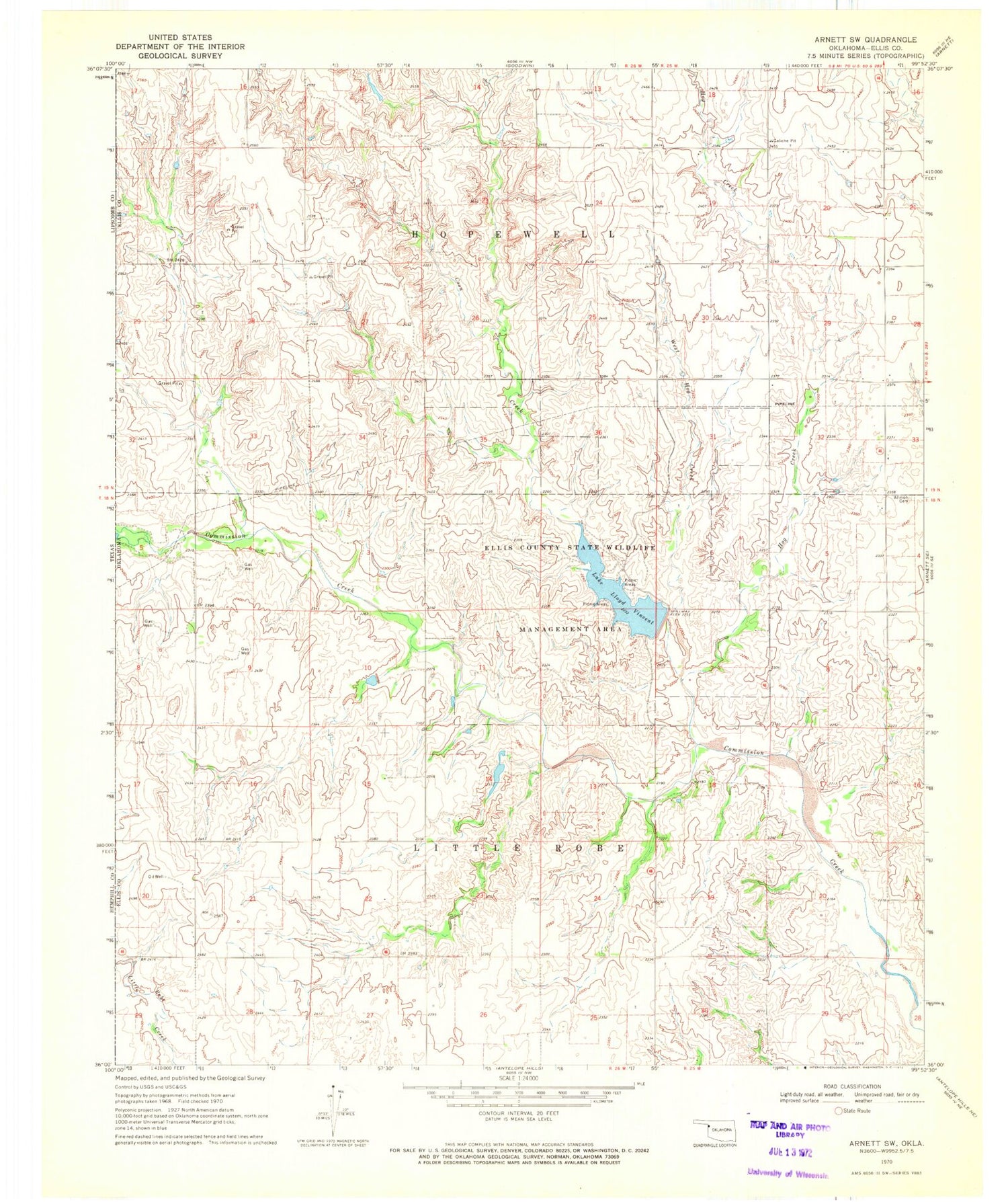 Classic USGS Arnett SW Oklahoma 7.5'x7.5' Topo Map Image