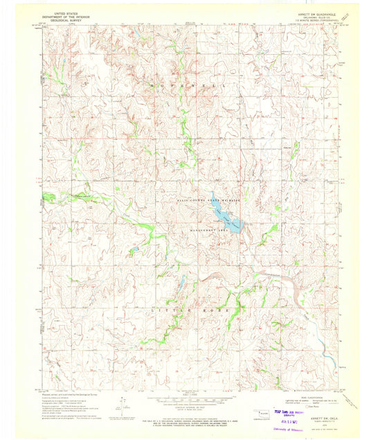 Classic USGS Arnett SW Oklahoma 7.5'x7.5' Topo Map Image