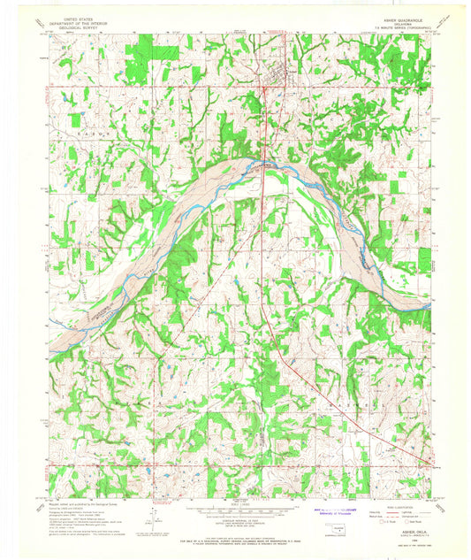 Classic USGS Asher Oklahoma 7.5'x7.5' Topo Map Image