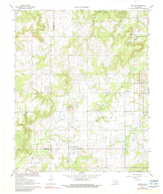Classic USGS Ashland Oklahoma 7.5'x7.5' Topo Map Image
