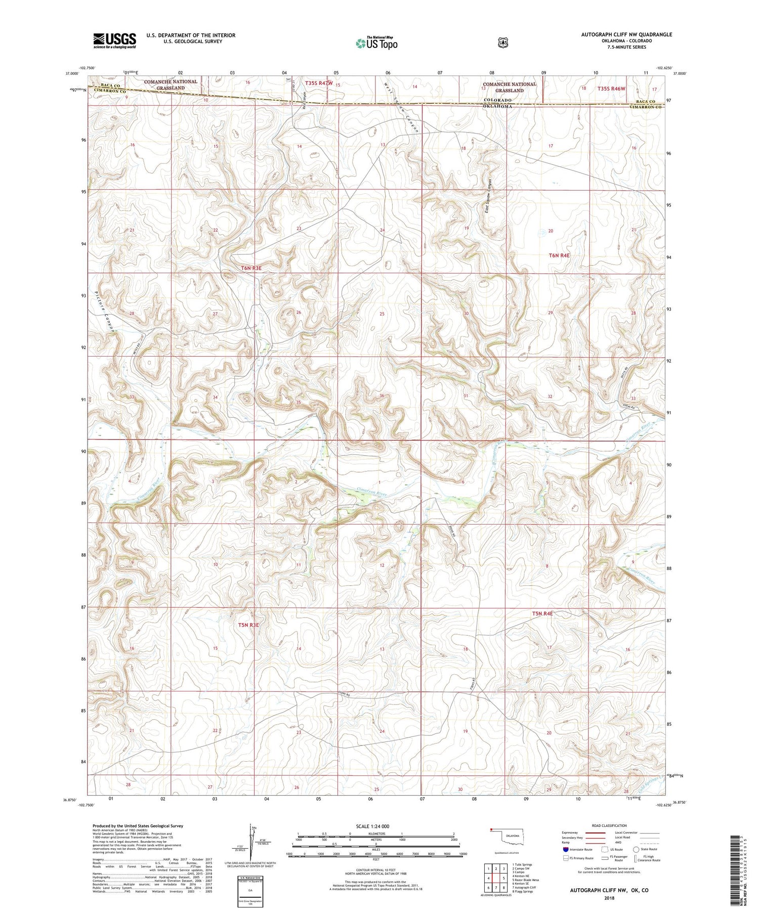 Autograph Cliff NW Oklahoma US Topo Map Image
