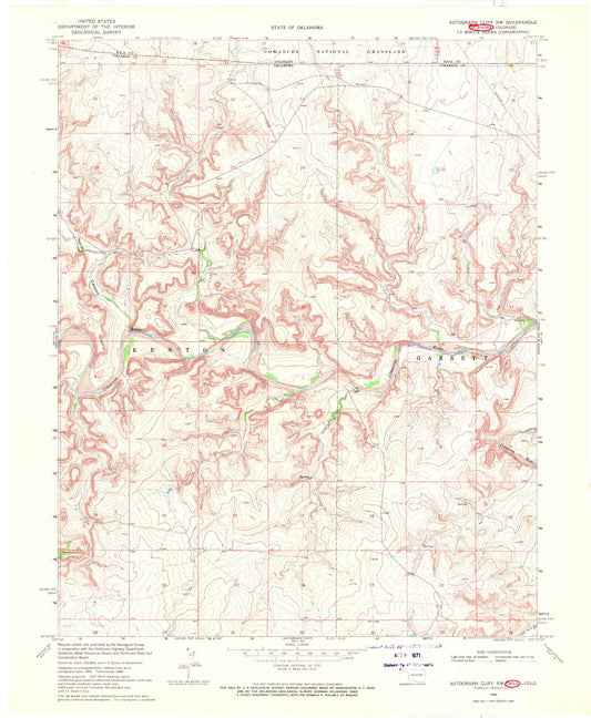 Classic USGS Autograph Cliff NW Oklahoma 7.5'x7.5' Topo Map Image