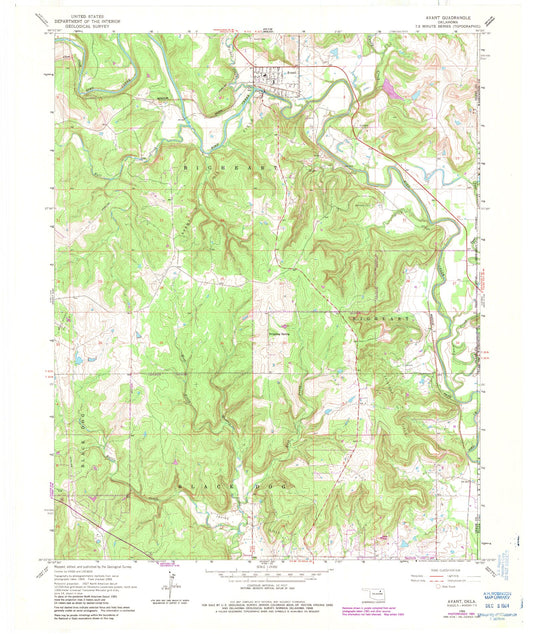 Classic USGS Avant Oklahoma 7.5'x7.5' Topo Map Image