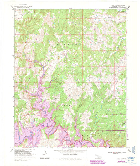 Classic USGS Avant NW Oklahoma 7.5'x7.5' Topo Map Image