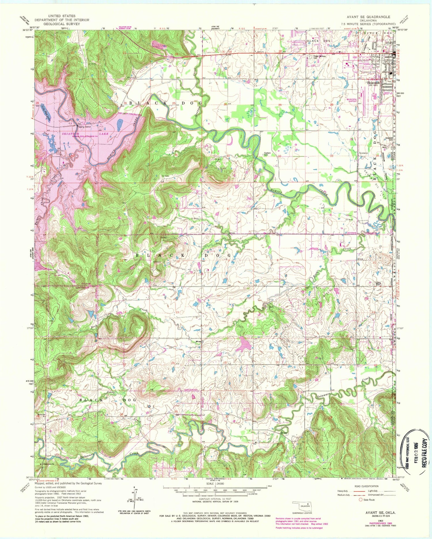Classic USGS Avant SE Oklahoma 7.5'x7.5' Topo Map Image
