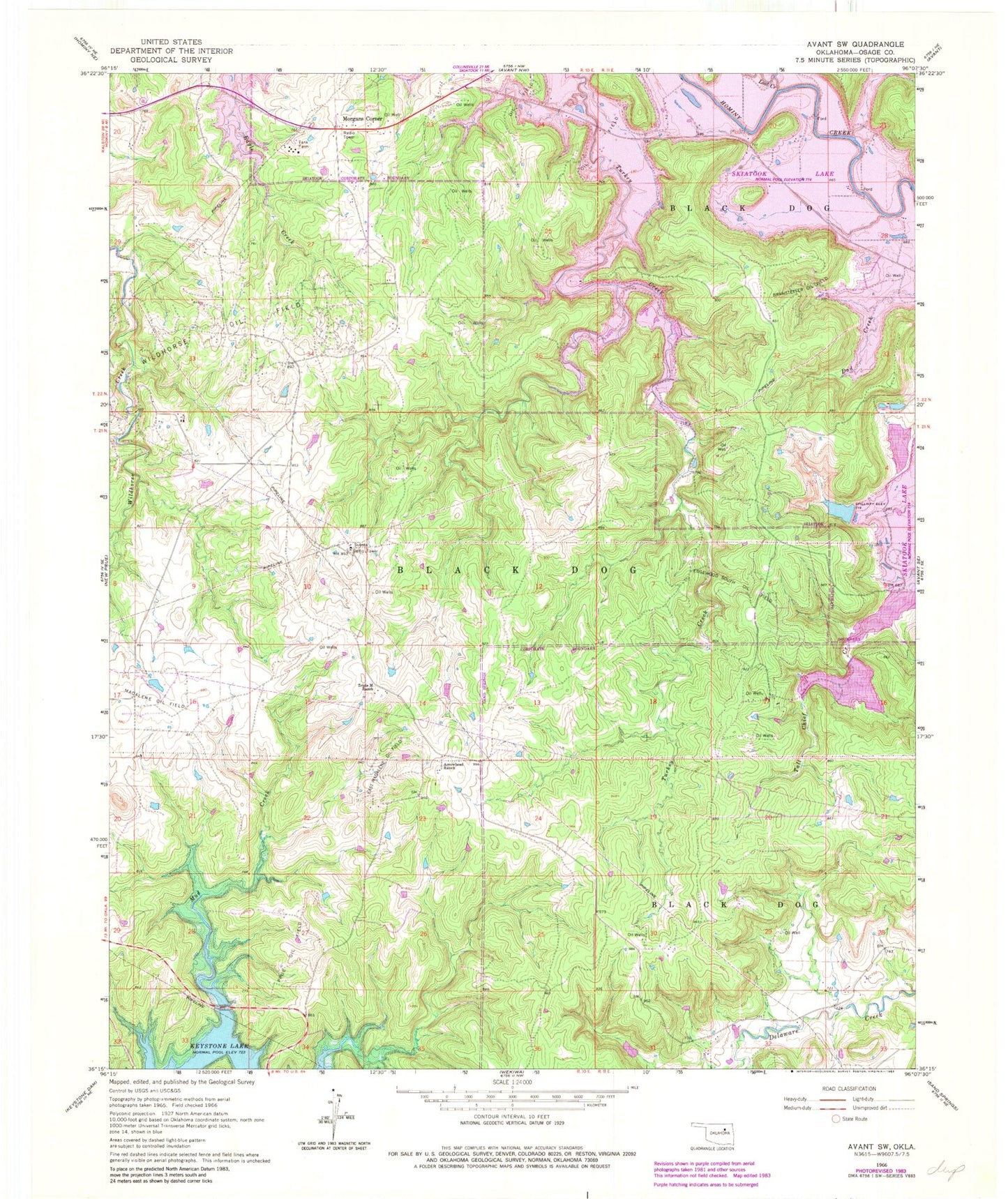 Classic USGS Avant SW Oklahoma 7.5'x7.5' Topo Map Image